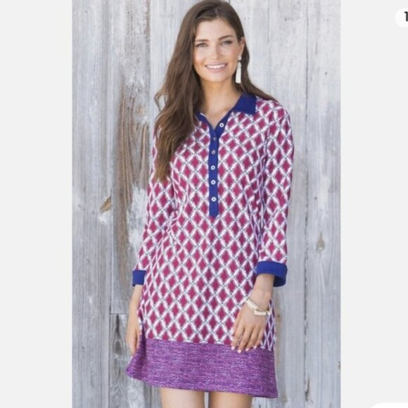 CABANA LIFE Upf 50 Rosewood Button Down Dress Blue Pink Button NEW w/o packaging - Picture 6 of 13